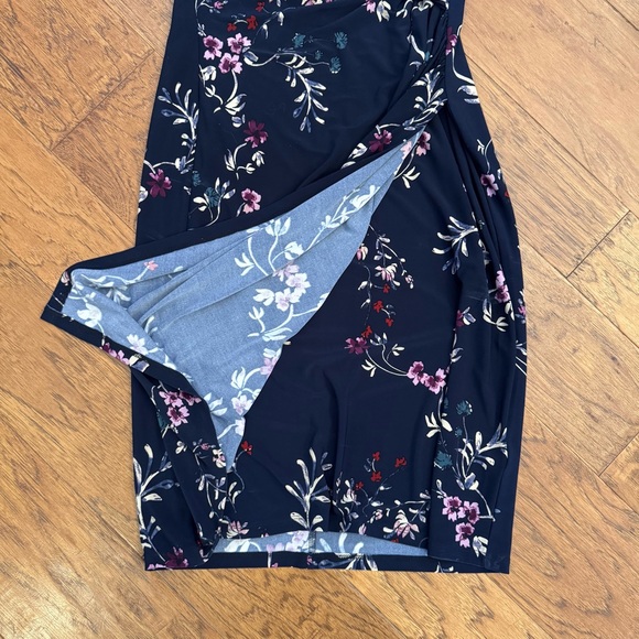 Lauren Ralph Blue Purple Faux Wrap 3/4 Sleeve Jersey Stretch Sheath Dress Sz 8 - Picture 6 of 11